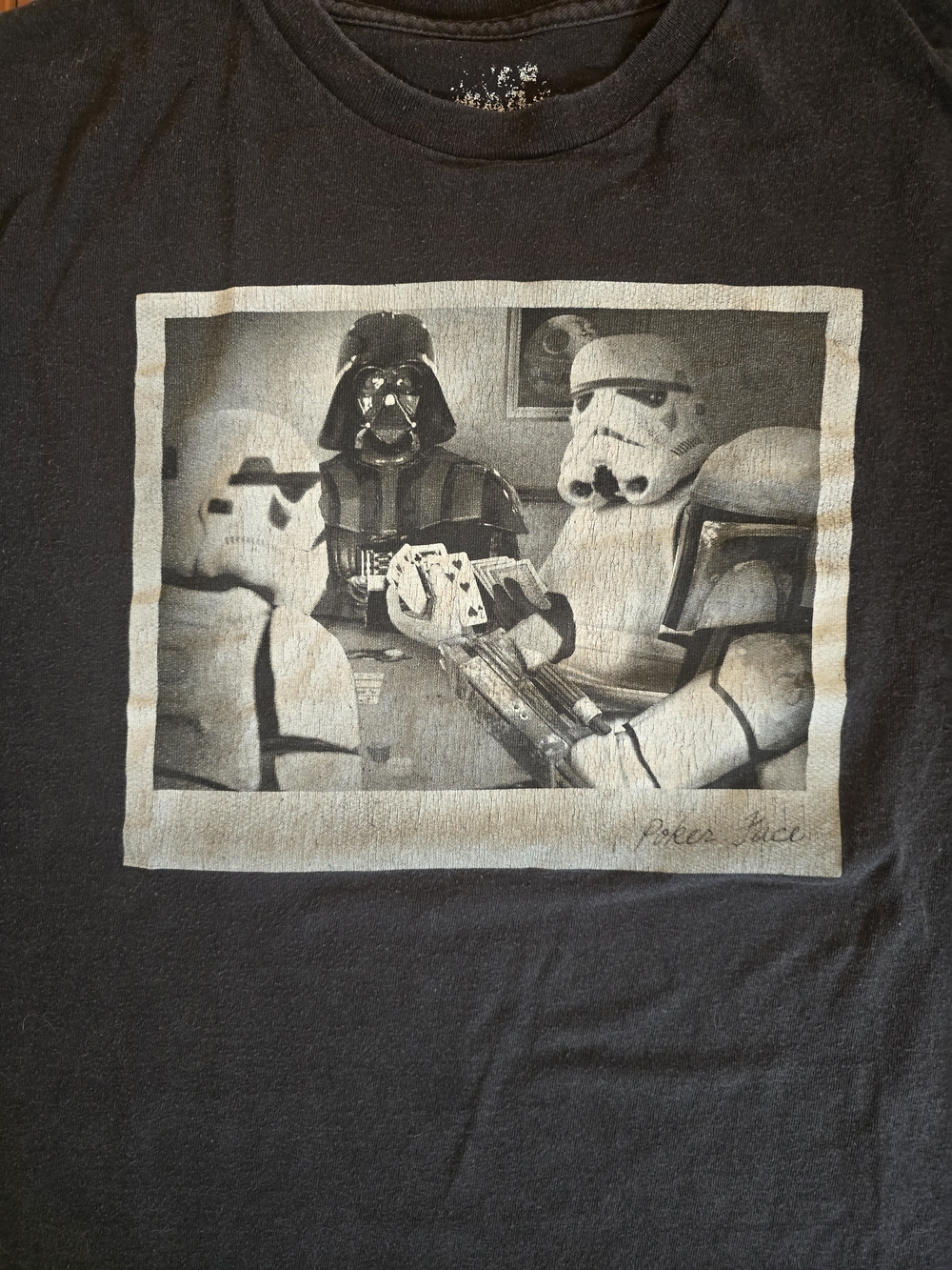 Men's Y2K Star Wars Black Tee with Monochrome Poker Scene Picture Graphic